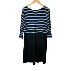 NEW J. Jill Wearever Collection Blue Black Striped Shift Dress Size Medium